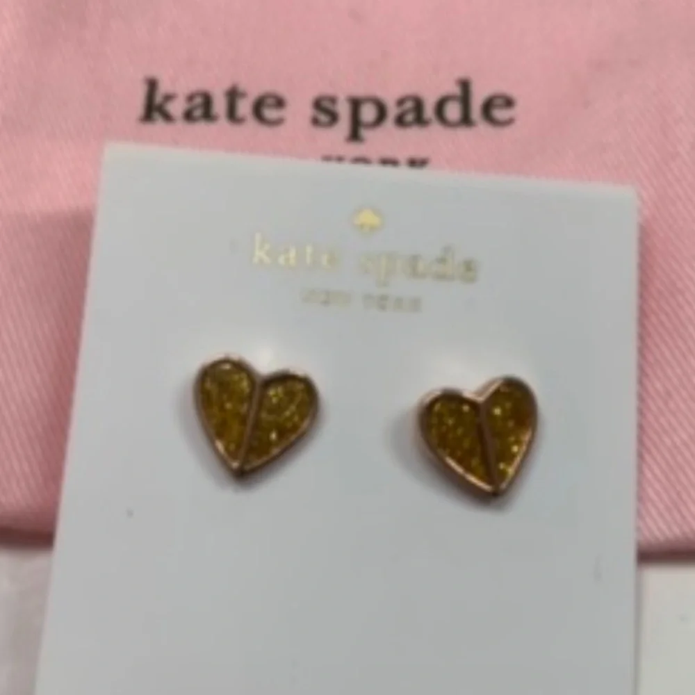 KATE SPADE Rose Gold Glitter Heritage Heart Stud Earrings, Valentines Jewelry